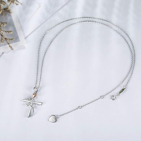 BlingGem الصليب قلادة للنساء 925 الفضة الاسترليني جوهرة قلادة روز الصليب قلادة 5A زركونيا مكعب 12 شهر الميلاد الذكرى السنوية مجوهرات عيد ميلاد هدية للنساء صديقة زوجة in Kuwait