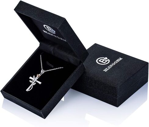 BlingGem الصليب قلادة للنساء 925 الفضة الاسترليني جوهرة قلادة روز الصليب قلادة 5A زركونيا مكعب 12 شهر الميلاد الذكرى السنوية مجوهرات عيد ميلاد هدية للنساء صديقة زوجة in Kuwait