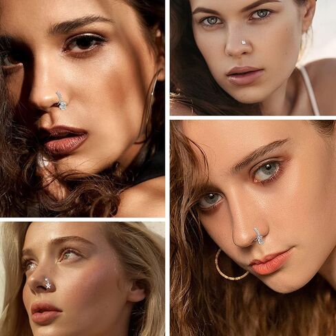 ORAZIO 10Pcs 20G Nose Ring Dangle Nose Hoops Rings L Shaped Studs for Women Men Flower Butterfly Heart Moon Star Cubic Zirconia Nose Ring Silver/Gold/Black/Rose Gold Tone Nose Piercing Jewelry in Saudi Arabia