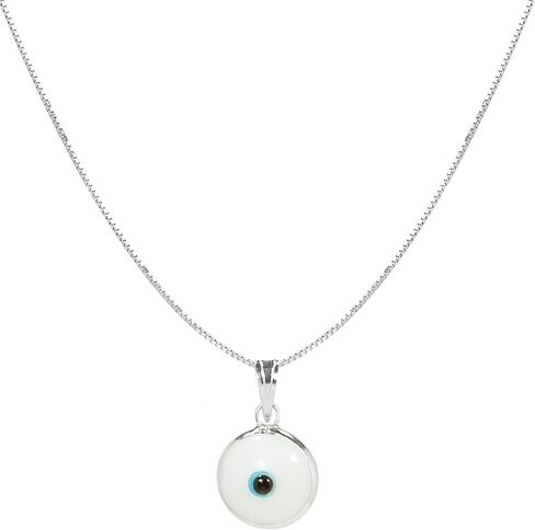 PICK YOUR CHARM - Blue Red or White Evil Eye Protection Charm Pendant on 20 Inch Silver Box Chain Necklace for Men & Women - Evil Eye Jewelry in 925 Sterling Silver in Saudi Arabia