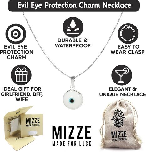PICK YOUR CHARM - Blue Red or White Evil Eye Protection Charm Pendant on 20 Inch Silver Box Chain Necklace for Men & Women - Evil Eye Jewelry in 925 Sterling Silver in Saudi Arabia