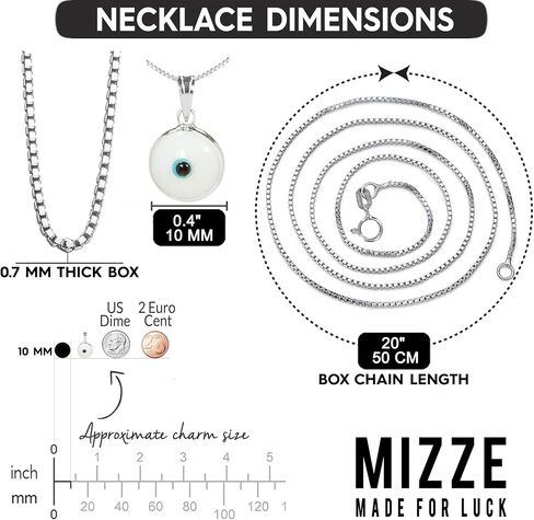 PICK YOUR CHARM - Blue Red or White Evil Eye Protection Charm Pendant on 20 Inch Silver Box Chain Necklace for Men & Women - Evil Eye Jewelry in 925 Sterling Silver in Saudi Arabia