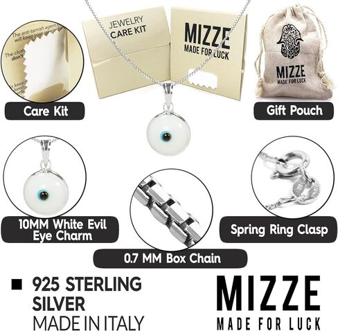 PICK YOUR CHARM - Blue Red or White Evil Eye Protection Charm Pendant on 20 Inch Silver Box Chain Necklace for Men & Women - Evil Eye Jewelry in 925 Sterling Silver in Saudi Arabia