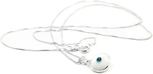 PICK YOUR CHARM - Blue Red or White Evil Eye Protection Charm Pendant on 20 Inch Silver Box Chain Necklace for Men & Women - Evil Eye Jewelry in 925 Sterling Silver in Saudi Arabia