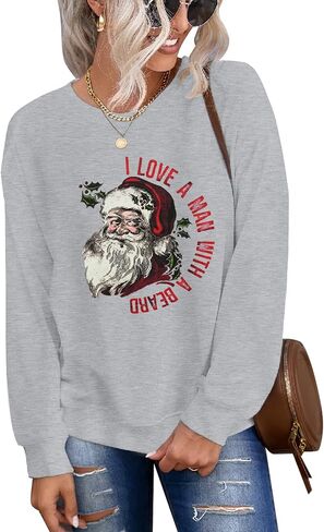 CM C&M WODRO Women Christmas Sweatshirt Retro Santa Claus Long Sleeve Vintage Graphic Shirt Casual Xmas Crewneck Pullover Top in Kuwait