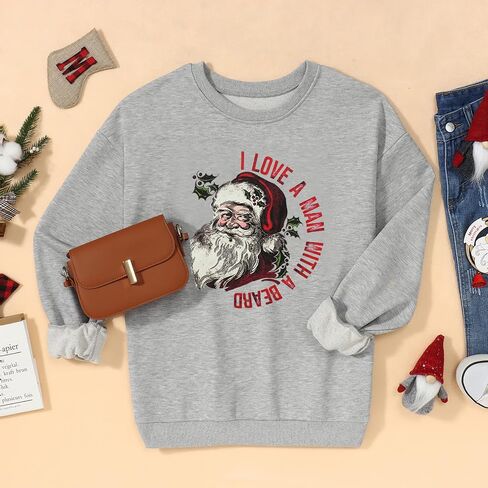 CM C&M WODRO Women Christmas Sweatshirt Retro Santa Claus Long Sleeve Vintage Graphic Shirt Casual Xmas Crewneck Pullover Top in Kuwait