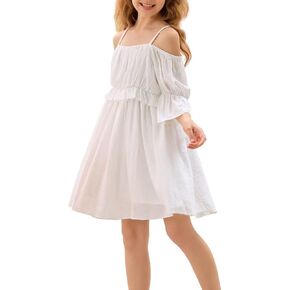 Danna Belle Girl Summer Dress Off-Shoulder Spaghetti Strap A-Line Dresses 5-12Y in Kuwait