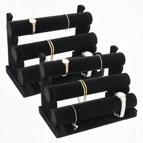 حزمة من 2 حامل أساور مخملي من Patioer مع رف بثلاث طبقات، حامل عرض المجوهرات سوار ساعة ومنظم تخزين قلادة، أسود in Kuwait