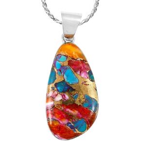 Turquoise Pendant Necklace 20" Sterling Silver 925 Genuine Gemstones (Choose Color)