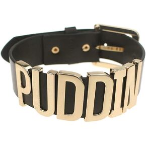 Adjustable Fashion High Neck Black Belt Letter Gold Puddin Choker Necklace Collar Cosplay Costumes Batman Suicide Squad Harley Quinn for Women Girls Adult-Black Belt & Gold Letter