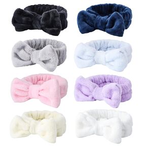 WSYUB Headband 8Pcs Bow Hair Band soft Facial Makeup Head Band for Face Washing Shower Skin Care Fluffy Spa Headband Head Wraps for Woman Girl 8 Color Slumber Party Supplies