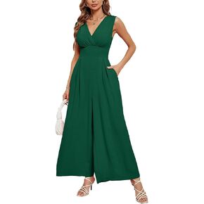 Vrtige Women's Casual Wrap V Neck Sleeveless Wide Leg Pants Jumpsuit Romper with Pockets in Saudi Arabia