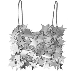 Aksod المرأة مثير نجمة انظر من خلال المحاصيل أعلى لامع الترتر الجوف خارج قميص بلا أكمام بيكيني الشاطئ نادي التستر أزياء الجسم سلسلة مجوهرات اكسسوارات للنساء والفتيات (أعلى الفضة) in Kuwait