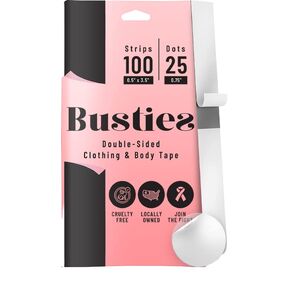 Busties Fabric Tape (100 Strips & 25 Dots) Avoid Fashion Mishaps with Body Tape, Double Sided Dress (Clothing Tape/Skin Tape)