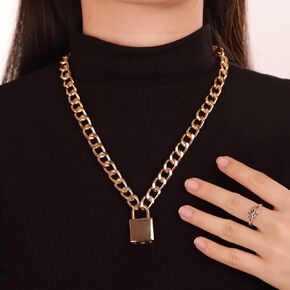 Aimimier Padlock Gold Chain Necklace Thick Link Chain Choker for Women Girls