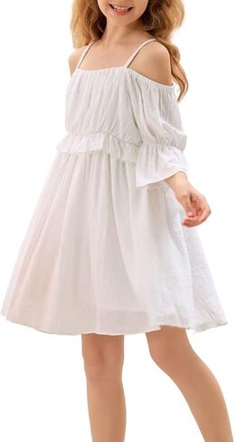 Danna Belle Girl Summer Dress Off-Shoulder Spaghetti Strap A-Line Dresses 5-12Y in Kuwait