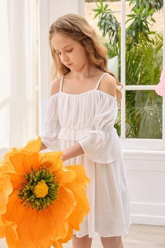Danna Belle Girl Summer Dress Off-Shoulder Spaghetti Strap A-Line Dresses 5-12Y in Kuwait