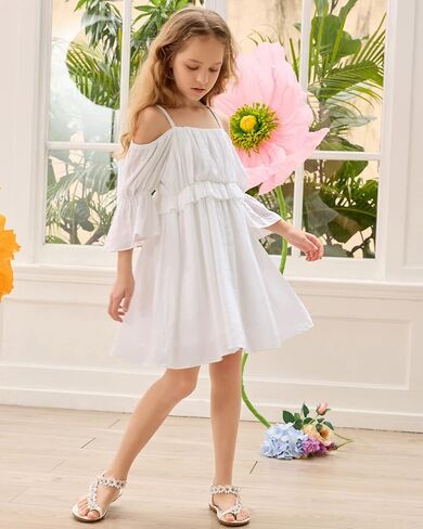 Danna Belle Girl Summer Dress Off-Shoulder Spaghetti Strap A-Line Dresses 5-12Y in Kuwait