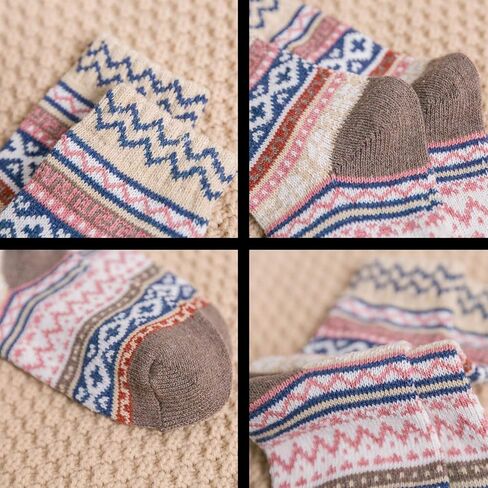 YWSLRC 5 Pairs Women Wool Socks Thick Vintage Ethnic Style Geometric Pattern Cotton Casual Winter Warm Crew Sock in Kuwait