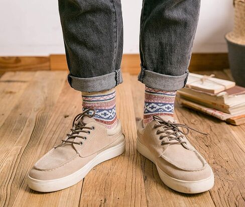 YWSLRC 5 Pairs Women Wool Socks Thick Vintage Ethnic Style Geometric Pattern Cotton Casual Winter Warm Crew Sock in Kuwait