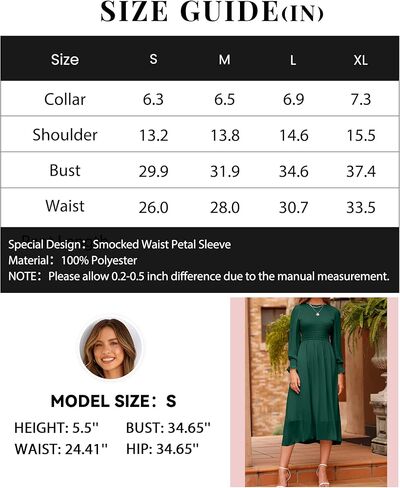 Dowerme المرأة عادية البتلة كم طويل Crewneck Smocked ألف خط متدفق الصلبة ماكسي فستان خريف شتاء حفلة فساتين لحفلات الكوكتيل in Kuwait