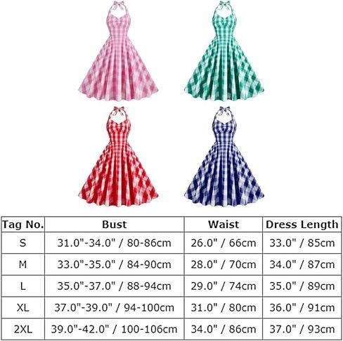 Plaid Dress for Women, Gingham Dress for Vintage 1950s Cocktail Birthday Party Retro Rockabilly Princess Swing Summer Midi Wedding Dance Ball Gowns 50's 60's Cosplay Costume Pink - Halter Plaid L in Kuwait