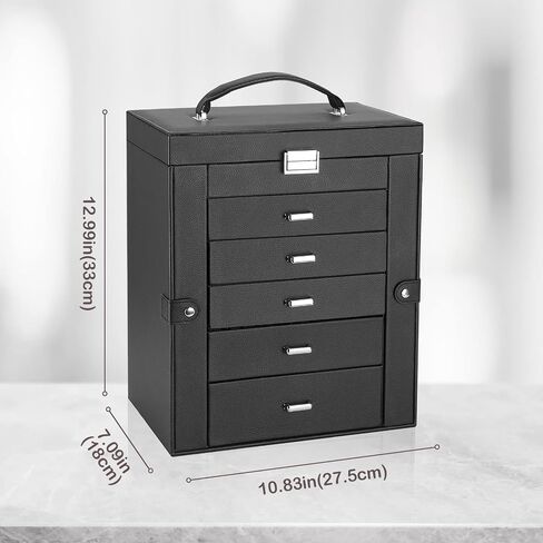 ProCase Large Jewelry Organizer Box for Women Girls, 6 Layers Storage Display Holder Case with Drawers and Dividers for Earrings Necklaces Rings Bracelets Watches -Black in Saudi Arabia