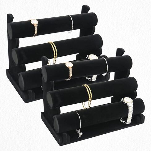 حزمة من 2 حامل أساور مخملي من Patioer مع رف بثلاث طبقات، حامل عرض المجوهرات سوار ساعة ومنظم تخزين قلادة، أسود in Kuwait