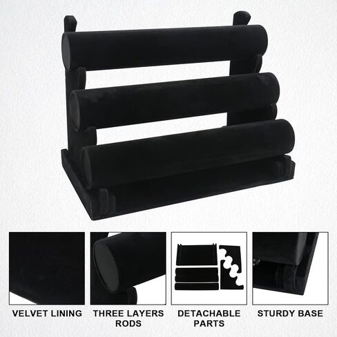 حزمة من 2 حامل أساور مخملي من Patioer مع رف بثلاث طبقات، حامل عرض المجوهرات سوار ساعة ومنظم تخزين قلادة، أسود in Kuwait