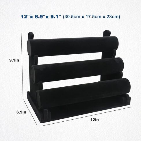 حزمة من 2 حامل أساور مخملي من Patioer مع رف بثلاث طبقات، حامل عرض المجوهرات سوار ساعة ومنظم تخزين قلادة، أسود in Kuwait