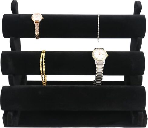 حزمة من 2 حامل أساور مخملي من Patioer مع رف بثلاث طبقات، حامل عرض المجوهرات سوار ساعة ومنظم تخزين قلادة، أسود in Kuwait