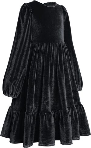 IWEMEK Girls Vintage Velvet Dress with Pockets Long Sleeve Casual Dress Bridesmaid Performance Christmas Pageant Maxi Gown in Kuwait