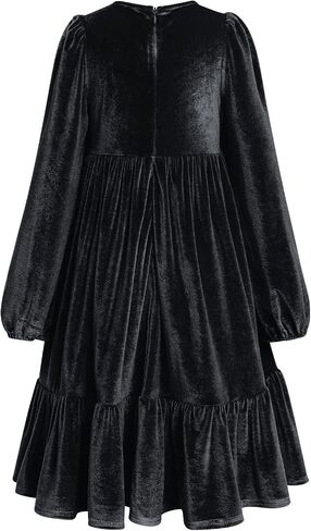 IWEMEK Girls Vintage Velvet Dress with Pockets Long Sleeve Casual Dress Bridesmaid Performance Christmas Pageant Maxi Gown in Kuwait