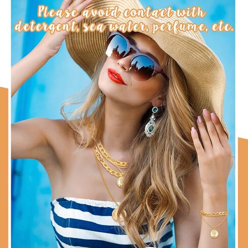 هينلي طقم عقد وسوار ذهبي مكتنز مكون من قطعتين للنساء، قلادات متعددة الطبقات بدلاية على شكل عملة رترو متعددة السلاسل قابلة للتعديل وسوار سلسلة ذهبية بتصميم بانك للمجوهرات وهدايا حفلات الهالوين, مادة in Kuwait