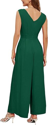 Vrtige Women's Casual Wrap V Neck Sleeveless Wide Leg Pants Jumpsuit Romper with Pockets in Saudi Arabia
