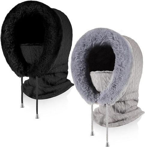 Liitrsh 2 Pieces Winter Wind Resistant Ski Mask for Women and Men Face Mask Warm Womens Hats Hooded Scarf Women's Balaclavas Pullover Knitted Hat for Men and Women in Saudi Arabia