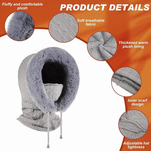 Liitrsh 2 Pieces Winter Wind Resistant Ski Mask for Women and Men Face Mask Warm Womens Hats Hooded Scarf Women's Balaclavas Pullover Knitted Hat for Men and Women in Saudi Arabia