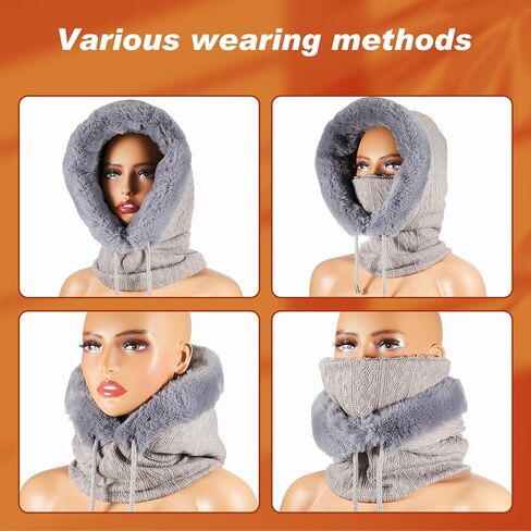 Liitrsh 2 Pieces Winter Wind Resistant Ski Mask for Women and Men Face Mask Warm Womens Hats Hooded Scarf Women's Balaclavas Pullover Knitted Hat for Men and Women in Saudi Arabia