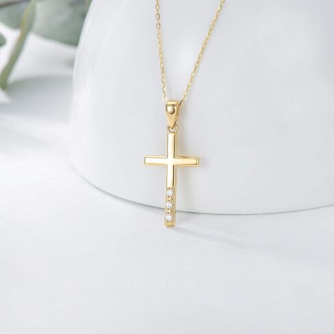 SISGEM 14K Gold Natural Diamond Cross Necklace for Women, Dainty Gold Diamond Accent Cross Pendant Jewelry Religious Blessing Gift for Mom, Wife in Saudi Arabia