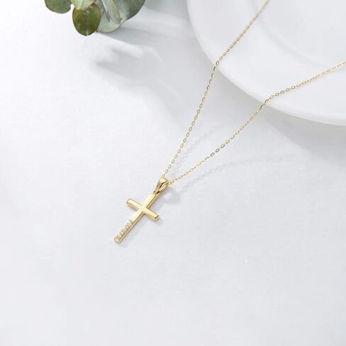 SISGEM 14K Gold Natural Diamond Cross Necklace for Women, Dainty Gold Diamond Accent Cross Pendant Jewelry Religious Blessing Gift for Mom, Wife in Saudi Arabia