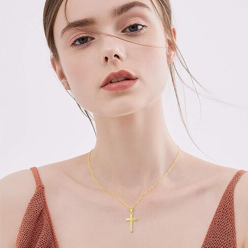 SISGEM 14K Gold Natural Diamond Cross Necklace for Women, Dainty Gold Diamond Accent Cross Pendant Jewelry Religious Blessing Gift for Mom, Wife in Saudi Arabia
