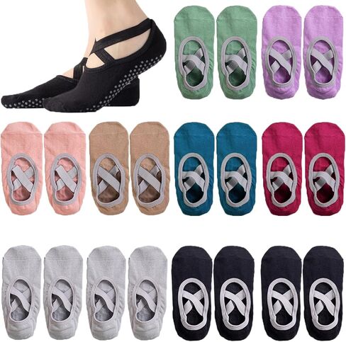 تيرجي 10 ازواج من جوارب اليوغا مع قبضة للنساء، جوارب مضادة للانزلاق، جوارب مضادة للانزلاق للبيلاتس والبار والرقص واليوغا، متعددة الالوان، 6, متعدد الألوان in Kuwait