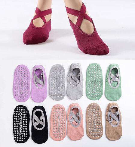 تيرجي 10 ازواج من جوارب اليوغا مع قبضة للنساء، جوارب مضادة للانزلاق، جوارب مضادة للانزلاق للبيلاتس والبار والرقص واليوغا، متعددة الالوان، 6, متعدد الألوان in Kuwait