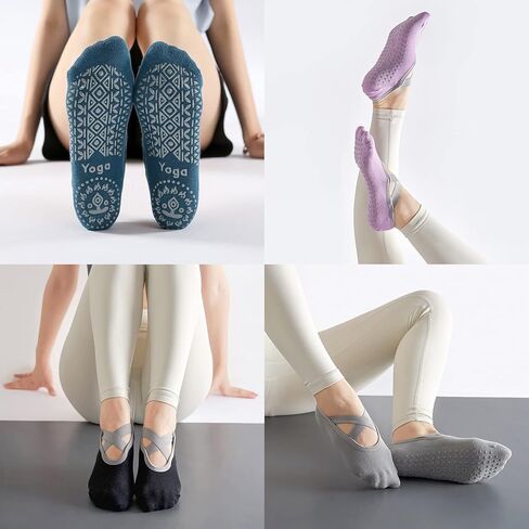 تيرجي 10 ازواج من جوارب اليوغا مع قبضة للنساء، جوارب مضادة للانزلاق، جوارب مضادة للانزلاق للبيلاتس والبار والرقص واليوغا، متعددة الالوان، 6, متعدد الألوان in Kuwait
