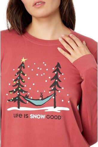 تيشيرت Life is Good Life is Snow Good Hammock بأكمام طويلة Crusher™ باللون الأحمر الباهت مقاس XL (الولايات المتحدة 16-18) in Saudi Arabia