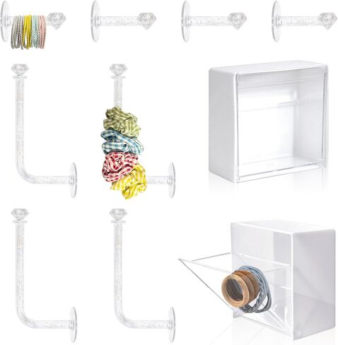 ريتون 10 قطع حامل عصابة الرأس منظم ربطات الشعر، منظم حامل ربطات الشعر اللاصق، خطافات حائط لامعة من الأكريليك الشفاف، عصابة رأس، حامل ربطات الشعر، منظم إكسسوارات الشعر للفتيات والنساء in Kuwait