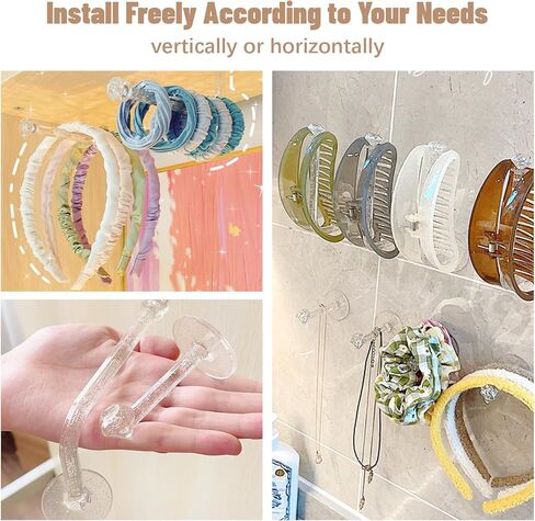 ريتون 10 قطع حامل عصابة الرأس منظم ربطات الشعر، منظم حامل ربطات الشعر اللاصق، خطافات حائط لامعة من الأكريليك الشفاف، عصابة رأس، حامل ربطات الشعر، منظم إكسسوارات الشعر للفتيات والنساء in Kuwait