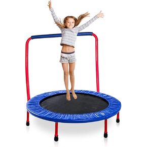 KEWLTAX Kids Trampoline Portable & Foldable 36 Inch Round Jumping Mat for Toddler Durable Steel Metal Construction Frame with Padded Frame Cover and Handle Bar in Kuwait