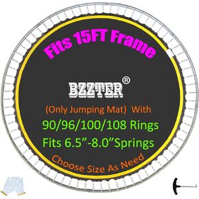 Trampoline Replacement Mat,Fits 15ft Round Frame with 90/96/100/108 Rings,Fits 5.3-8.5" Springs,Longer Lasting with 10 Rows of Stitches,w/Pull Hook and Gloves,（13ft-13.4ft Trampoline Mat in Kuwait