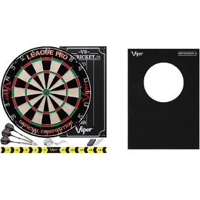 Viper League Pro Regulation Bristle Steel Tip Dartboard Starter Set with Staple-Free Bullseye, Radial Spider Wire, High-Grade Sisal with Rotating Number Ring, Chalk Cricket Scoreboard, Steel Tip Darts in Kuwait